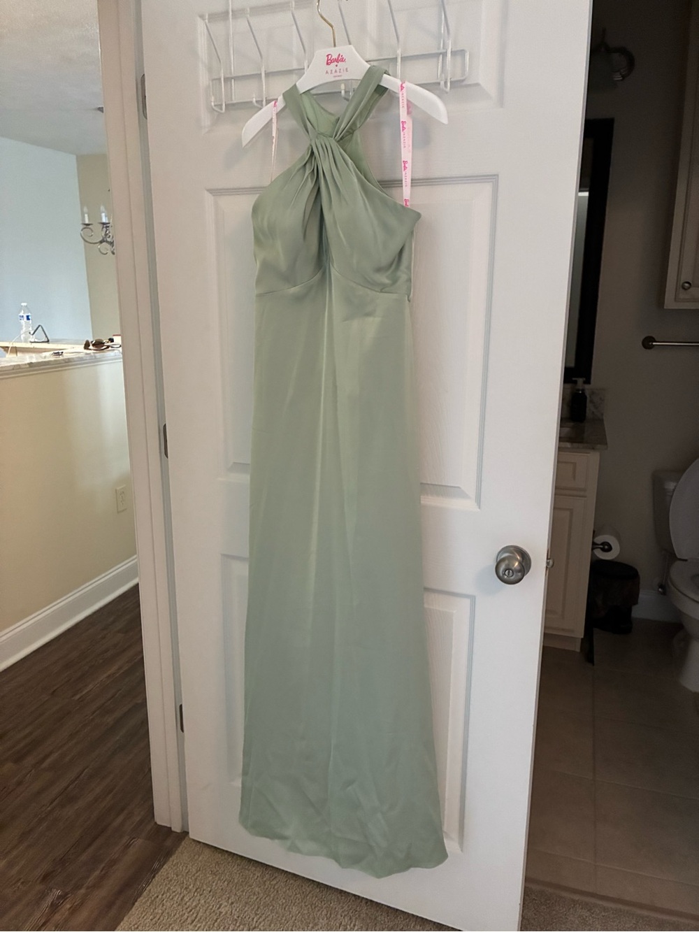 Azazie Sage Green Twisted Halter Maxi Dress